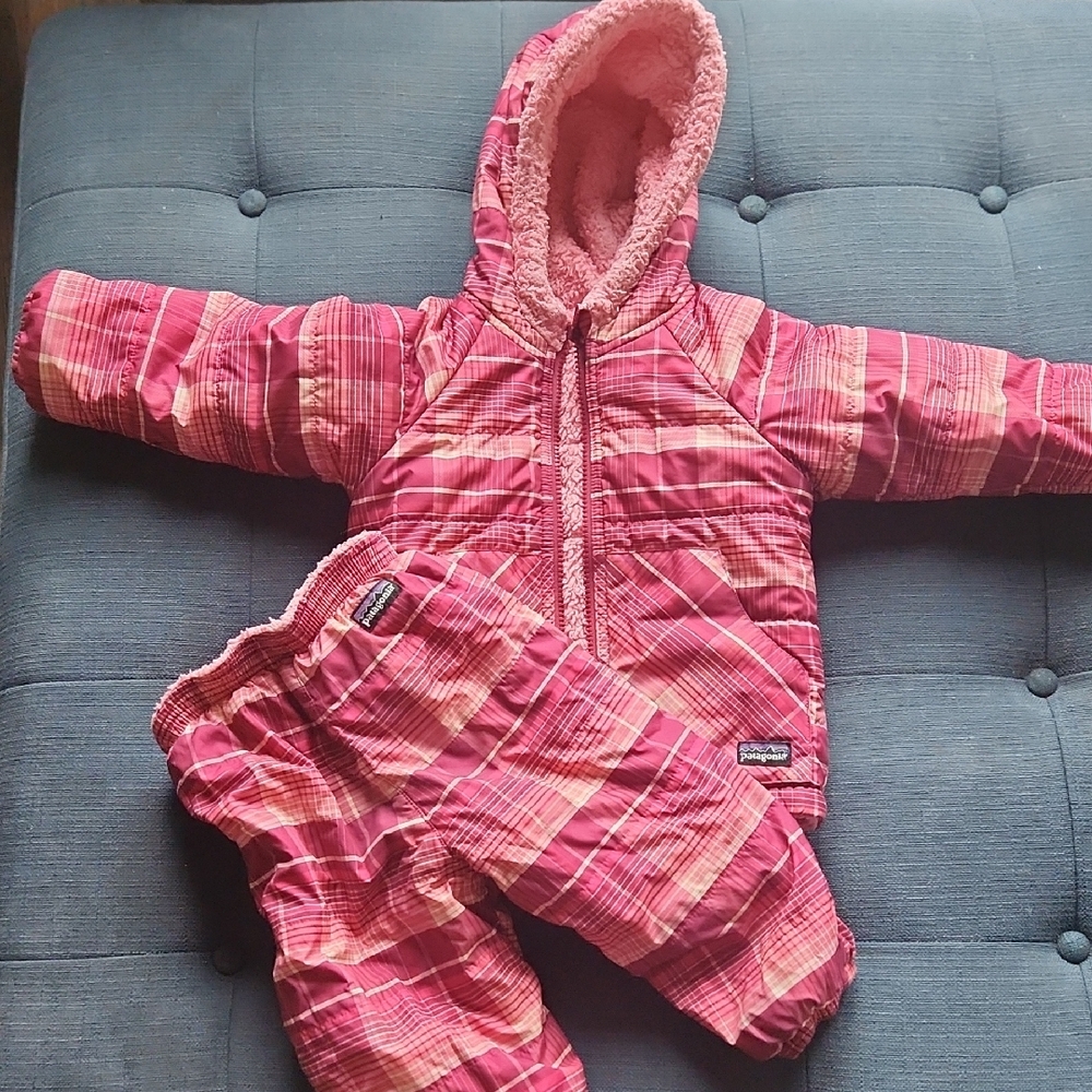 Pink Striped Hooded Snowsuit Set